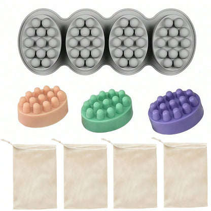 5PCS Massage Soap Mold Set, 4 Cavities Silicone Soap Mold For Soap Making, Lotion Bars Molding Soap Making Tool Supplies, Handmade Hair Brush Shampoo Bar Molds