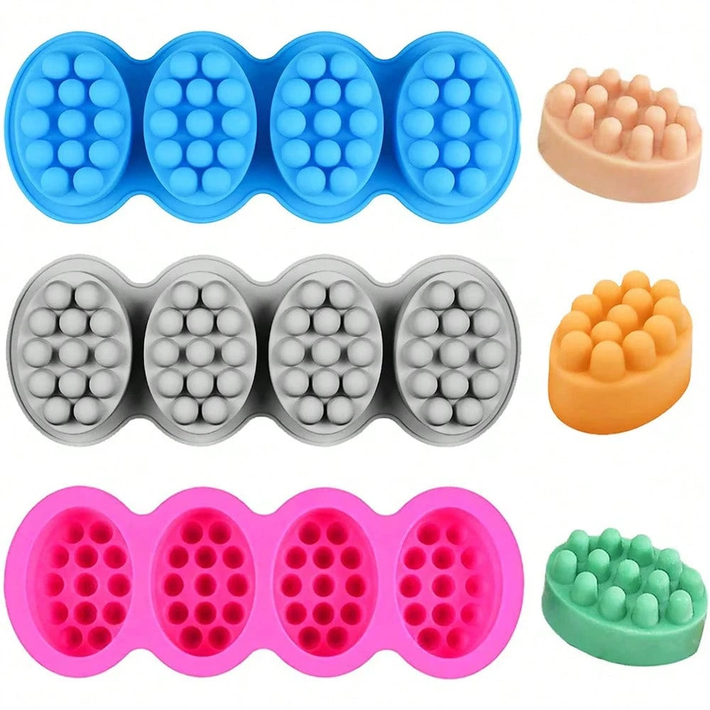 5PCS Massage Soap Mold Set, 4 Cavities Silicone Soap Mold For Soap Making, Lotion Bars Molding Soap Making Tool Supplies, Handmade Hair Brush Shampoo Bar Molds