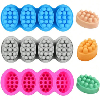 5PCS Massage Soap Mold Set, 4 Cavities Silicone Soap Mold For Soap Making, Lotion Bars Molding Soap Making Tool Supplies, Handmade Hair Brush Shampoo Bar Molds