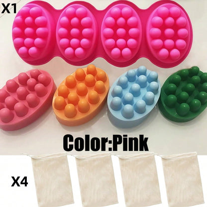 5PCS Massage Soap Mold Set, 4 Cavities Silicone Soap Mold For Soap Making, Lotion Bars Molding Soap Making Tool Supplies, Handmade Hair Brush Shampoo Bar Molds