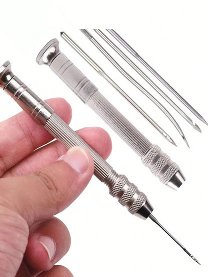 5pcs Multi-Function Leather Sewing Awl Set With Replaceable Punch Sewing Needles, DIY Leather Crafting Practical Tool Kit; Leather Sewing Awl Set Multi-Function Steel DIY Needles With Replaceable Tips