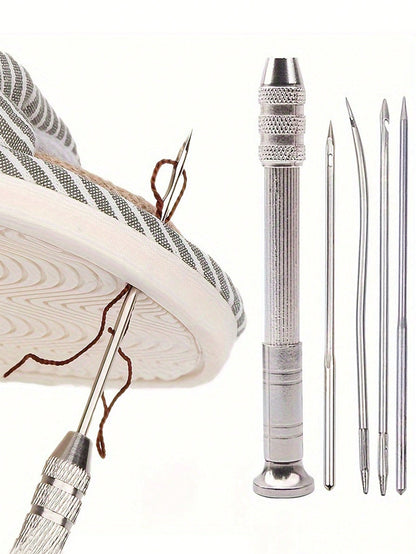 5pcs Multi-Function Leather Sewing Awl Set With Replaceable Punch Sewing Needles, DIY Leather Crafting Practical Tool Kit; Leather Sewing Awl Set Multi-Function Steel DIY Needles With Replaceable Tips
