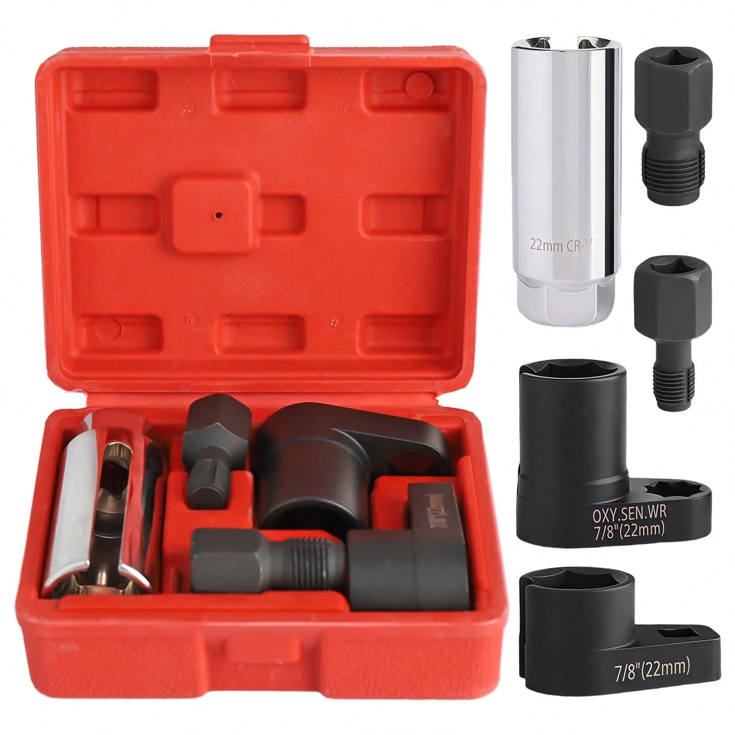 5Pcs Oxygen Sensor Removal & Thread Chaser Tool Set| O2 Sensor Socket Set For Automotive Oxygen Sensors, Oxygen Sensor Socket Set, 22mm Offset Wrench With 3/8" & 1/2" Drives