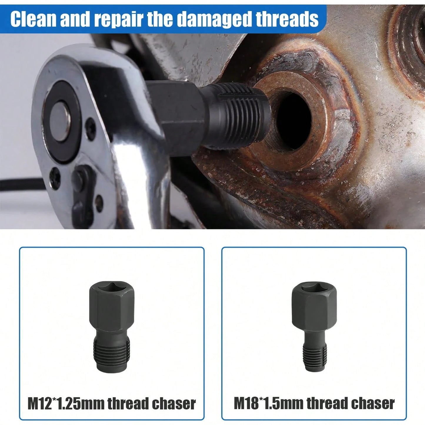 5Pcs Oxygen Sensor Removal & Thread Chaser Tool Set| O2 Sensor Socket Set For Automotive Oxygen Sensors, Oxygen Sensor Socket Set, 22mm Offset Wrench With 3/8" & 1/2" Drives