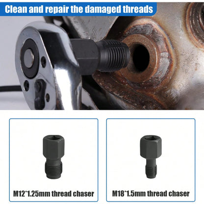 5Pcs Oxygen Sensor Removal & Thread Chaser Tool Set| O2 Sensor Socket Set For Automotive Oxygen Sensors, Oxygen Sensor Socket Set, 22mm Offset Wrench With 3/8" & 1/2" Drives