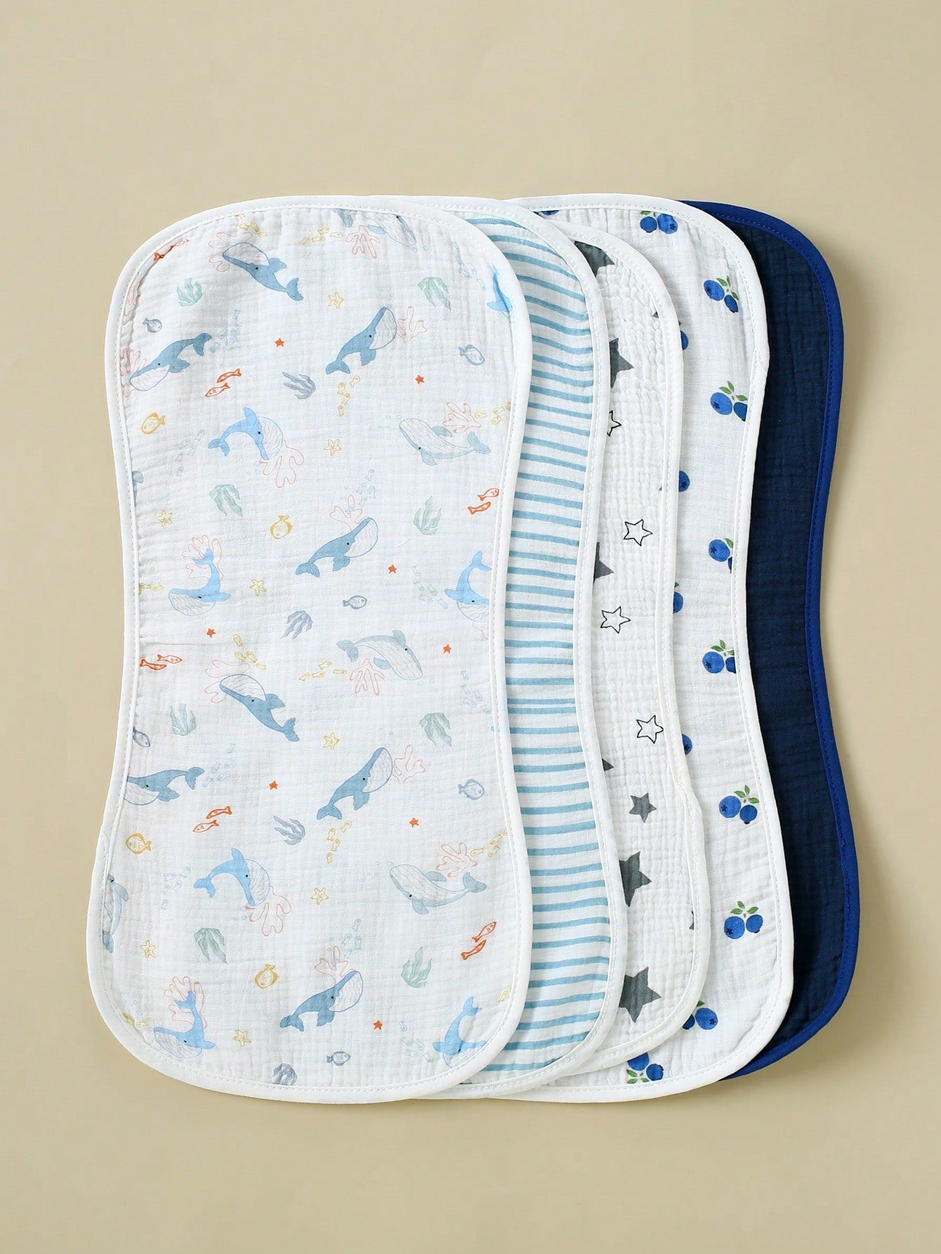 5pcs/Pack Cotton Muslin Baby Bibs For Boys & Girls, Soft Burp Cloths With Flower, Whale Prints
