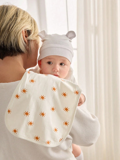 5pcs/Pack Soft & Breathable Baby Bibs With Sun, Rainbow, Cloud Embroidered Design, Multi-Purpose Burp Cloth