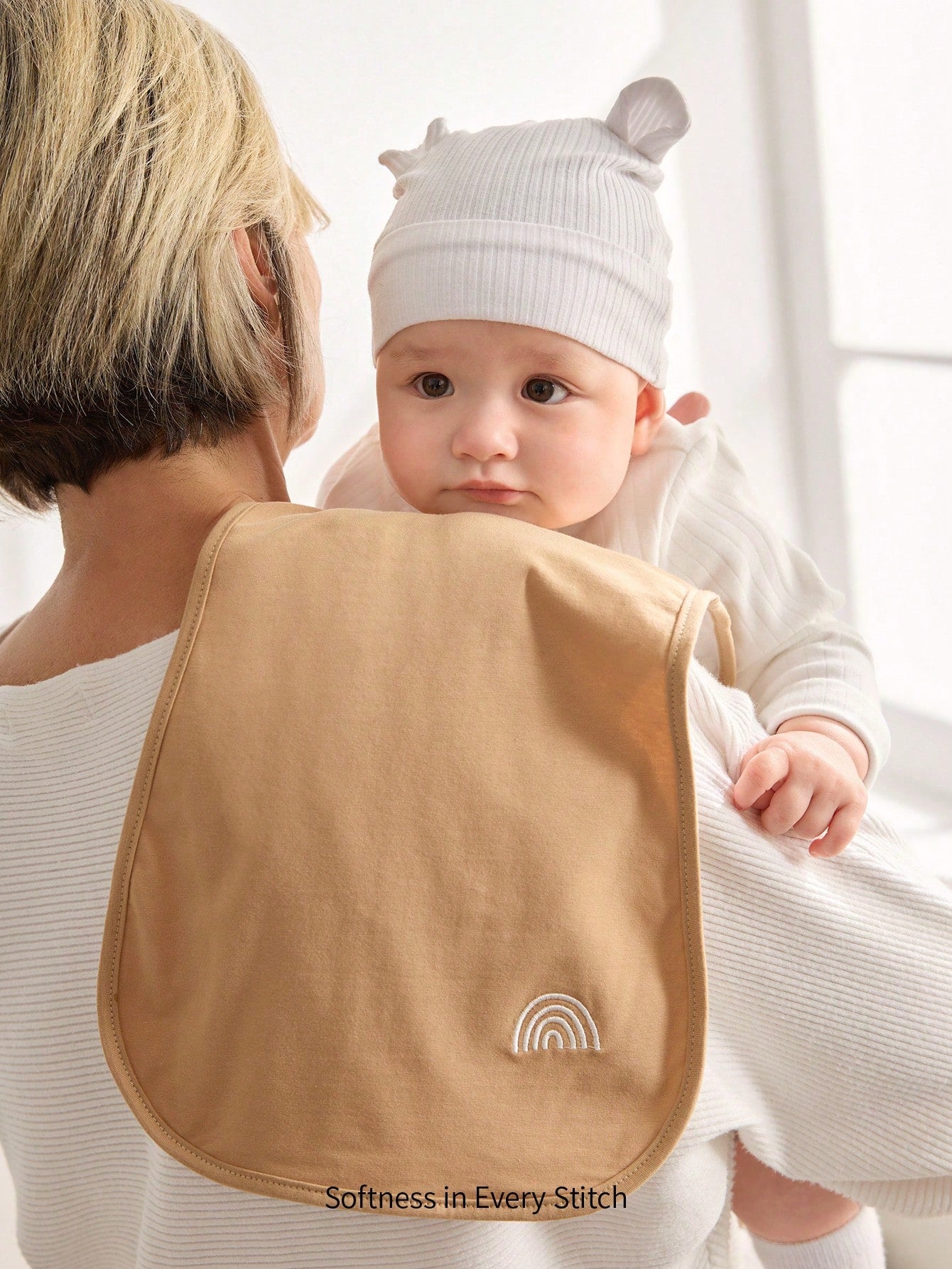 5pcs/Pack Soft & Breathable Baby Bibs With Sun, Rainbow, Cloud Embroidered Design, Multi-Purpose Burp Cloth