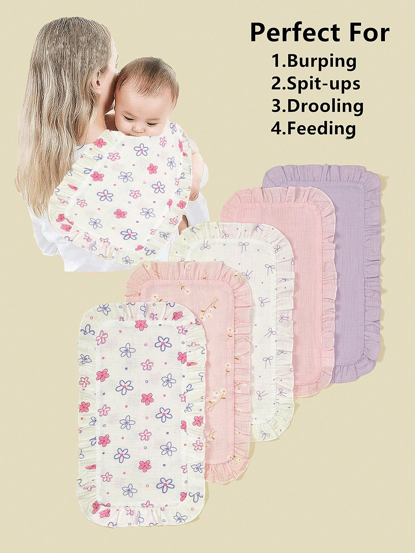 5pcs/Pack Soft & Comfortable Cotton Baby Bibs, Burp Cloths