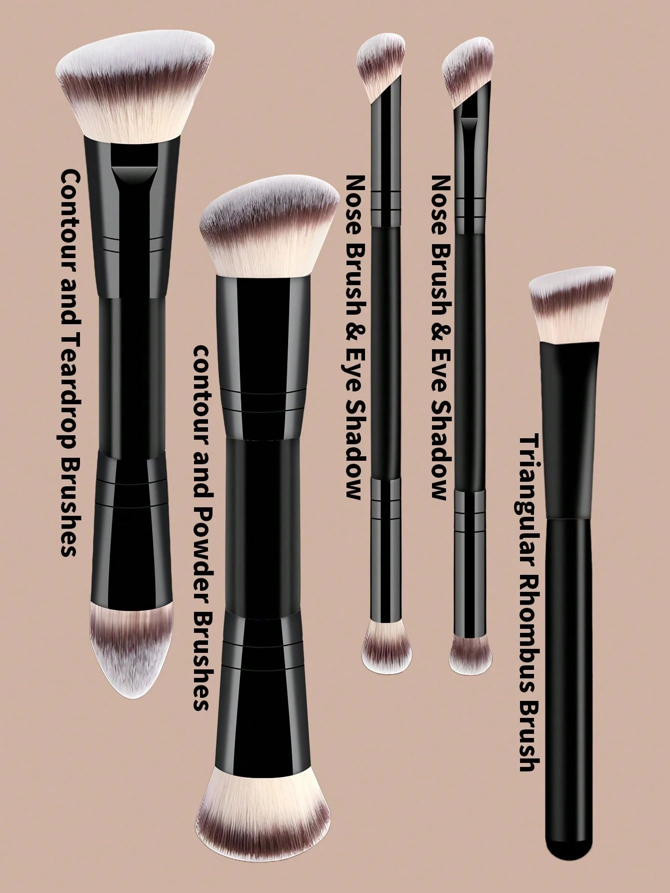 5pcs Professional Makeup Brush Set, Portable Travel Makeup Brushes, Double-Ended Multi-Function Makeup Tools Kit Including Foundation Brush, Powder Brush, Blush Brush, Concealer Brush, Contour Brush