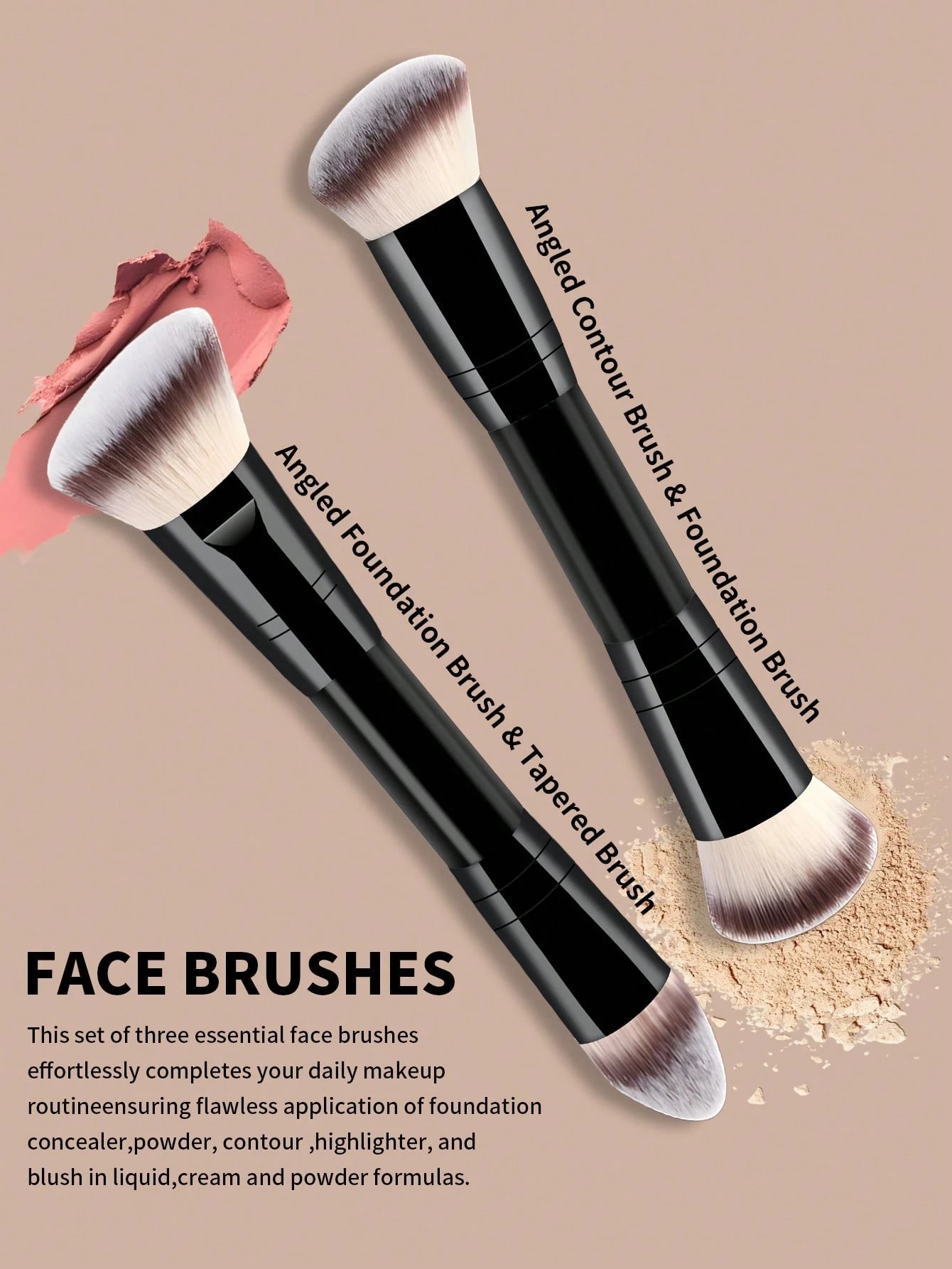 5pcs Professional Makeup Brush Set, Portable Travel Makeup Brushes, Double-Ended Multi-Function Makeup Tools Kit Including Foundation Brush, Powder Brush, Blush Brush, Concealer Brush, Contour Brush