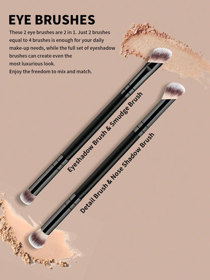 5pcs Professional Makeup Brush Set, Portable Travel Makeup Brushes, Double-Ended Multi-Function Makeup Tools Kit Including Foundation Brush, Powder Brush, Blush Brush, Concealer Brush, Contour Brush