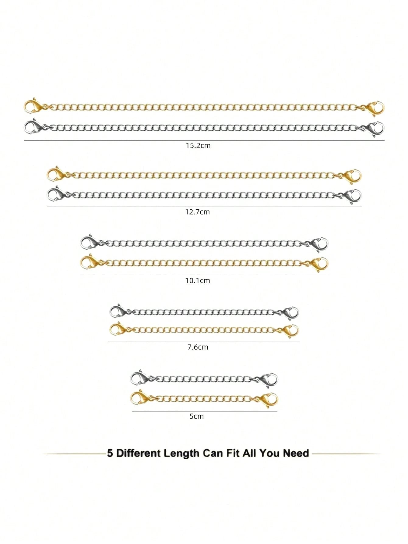 5pcs/Set Adjustable Chain, 5 Lengths, DIY Jewelry Making Accessories For Bracelet, Necklace, Unisex