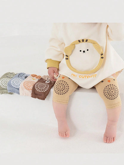 5pcs/Set Baby Crawling Anti-Slip Kneepads, Knitted Toddler Knee Pads With Dinosaur & Elephant Designs For Infant Crawling & Walking