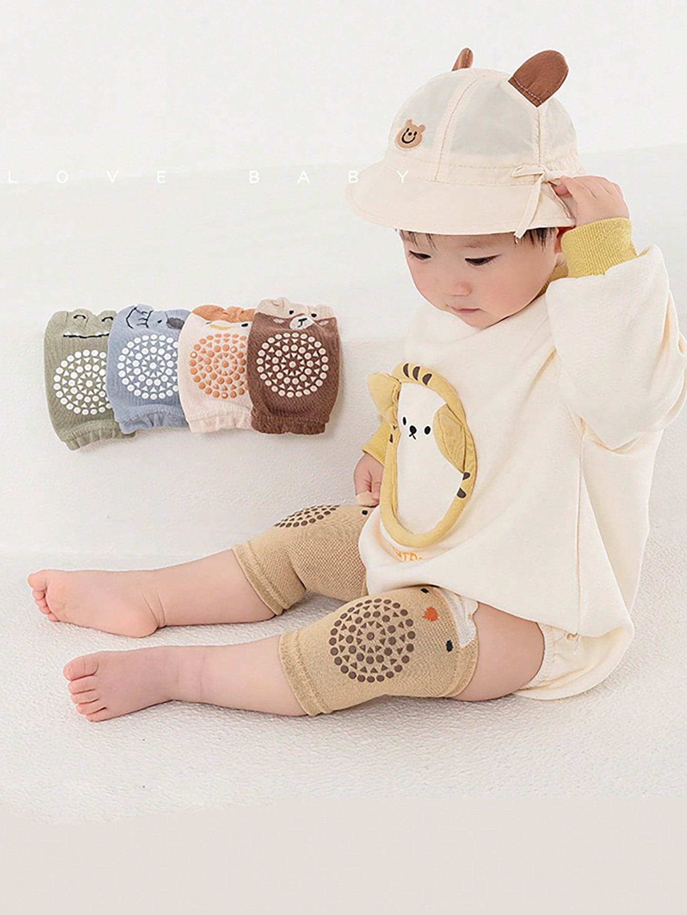 5pcs/Set Baby Crawling Anti-Slip Kneepads, Knitted Toddler Knee Pads With Dinosaur & Elephant Designs For Infant Crawling & Walking