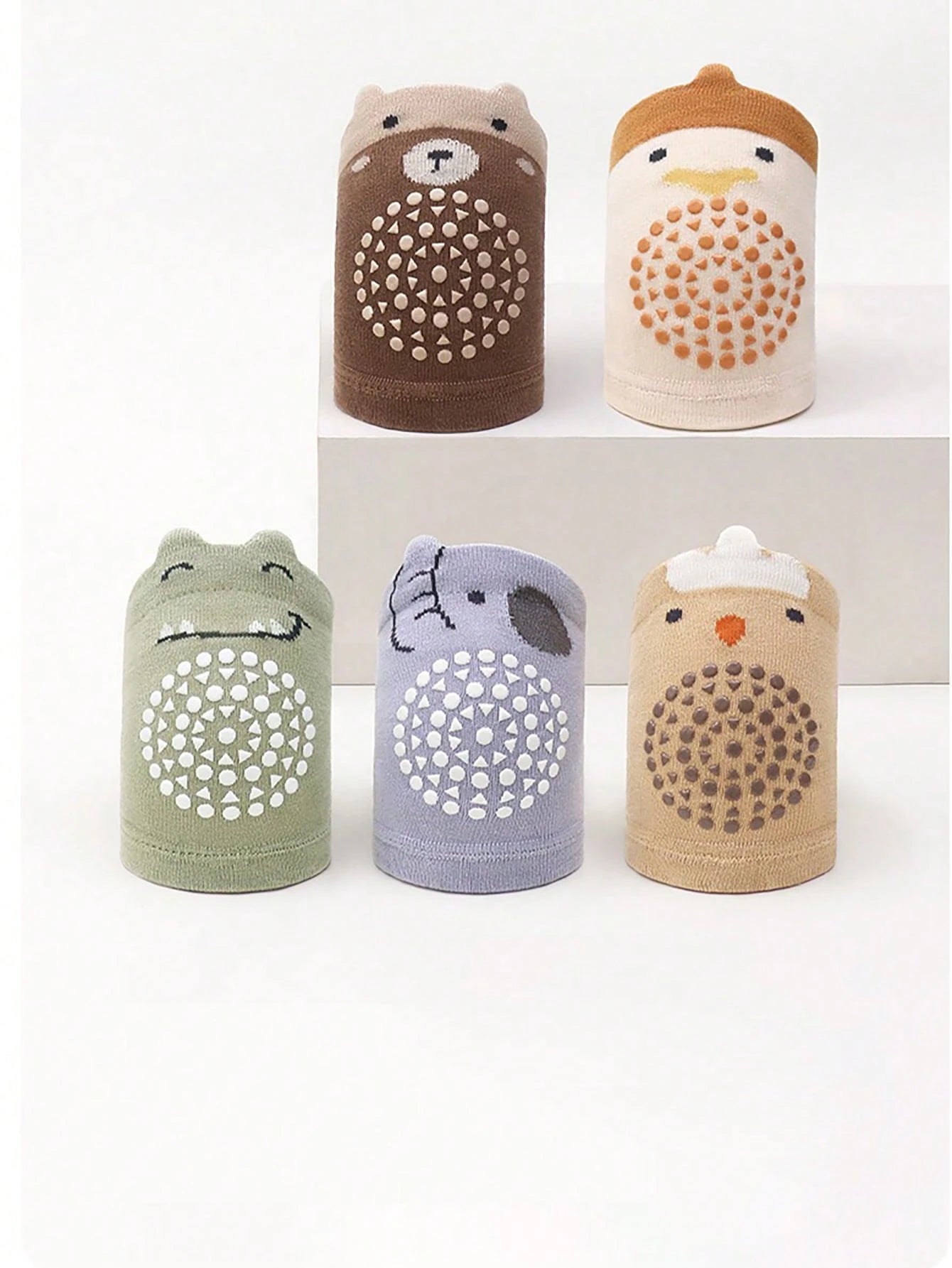 5pcs/Set Baby Crawling Anti-Slip Kneepads, Knitted Toddler Knee Pads With Dinosaur & Elephant Designs For Infant Crawling & Walking