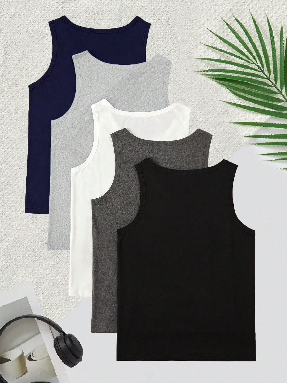 5pcs/Set Boys Elegant Solid Color Sleeveless Vest Underwear Set, Comfortable Casual Style