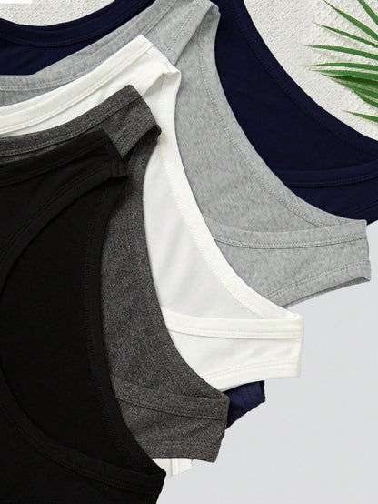 5pcs/Set Boys Elegant Solid Color Sleeveless Vest Underwear Set, Comfortable Casual Style