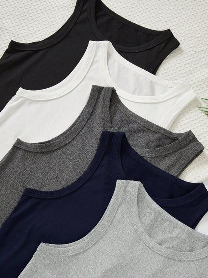 5pcs/Set Boys Elegant Solid Color Sleeveless Vest Underwear Set, Comfortable Casual Style