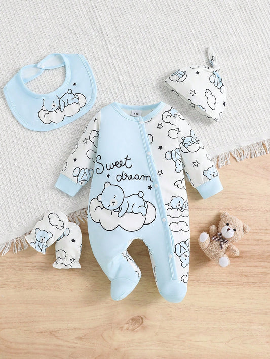 5pcs/Set English Cloud Bear Baby Newborn Crawling Rompers