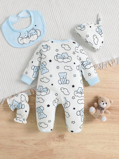 5pcs/Set English Cloud Bear Baby Newborn Crawling Rompers