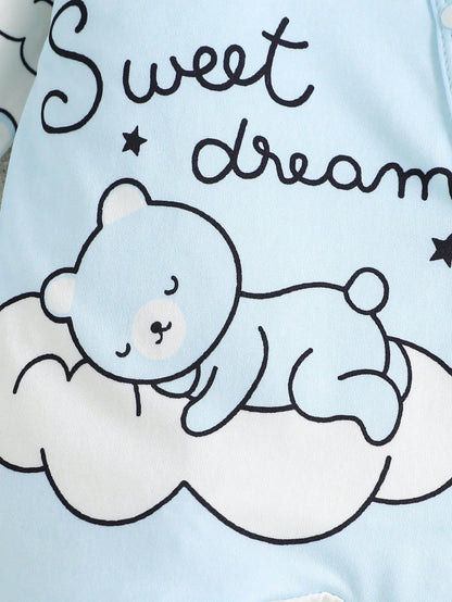 5pcs/Set English Cloud Bear Baby Newborn Crawling Rompers