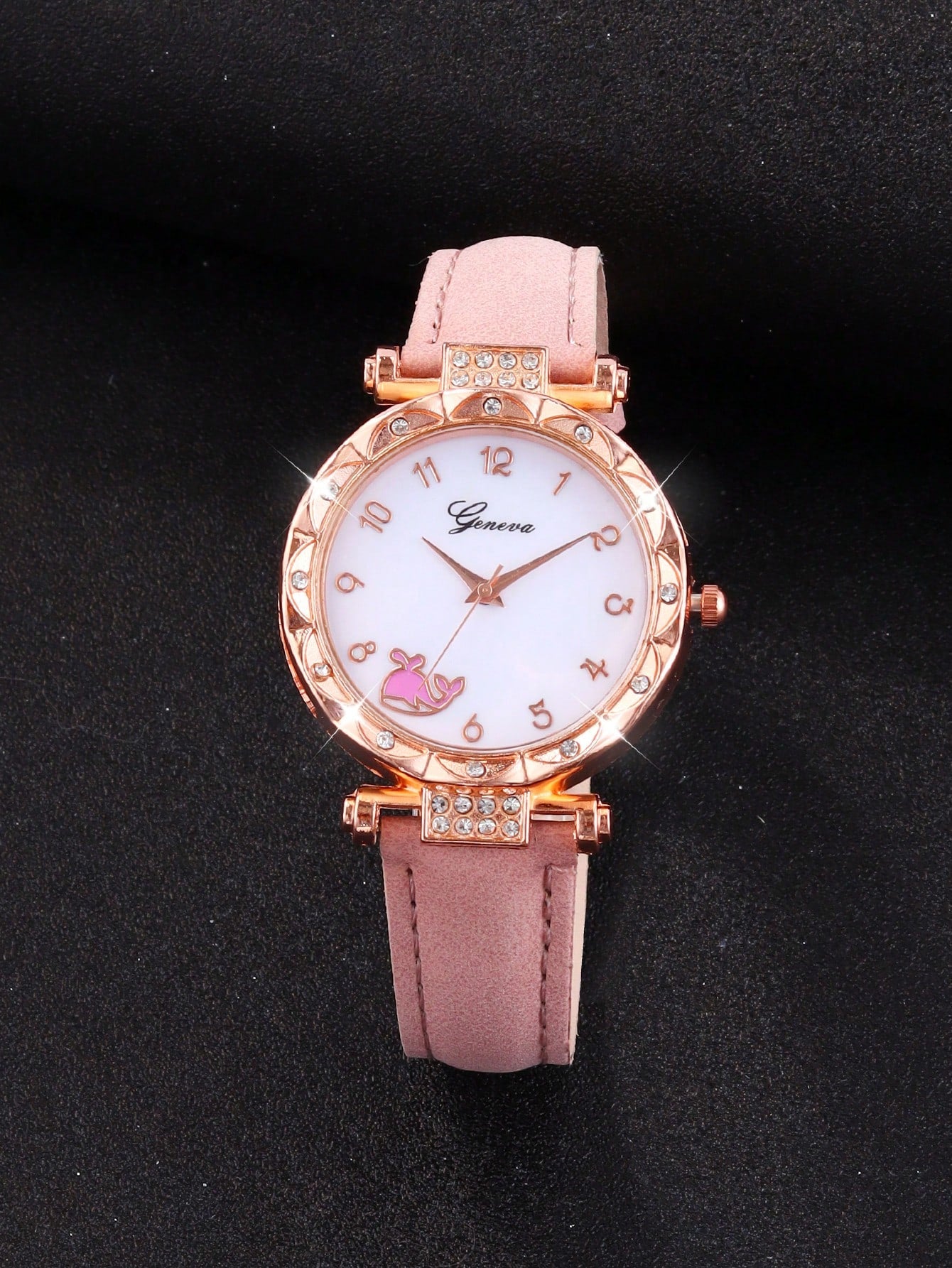 5pcs/Set Pink Whale Design Girls Quartz Watch, Butterfly Pendant Necklace, Bracelet And Earring Set, Best Gift Choice
