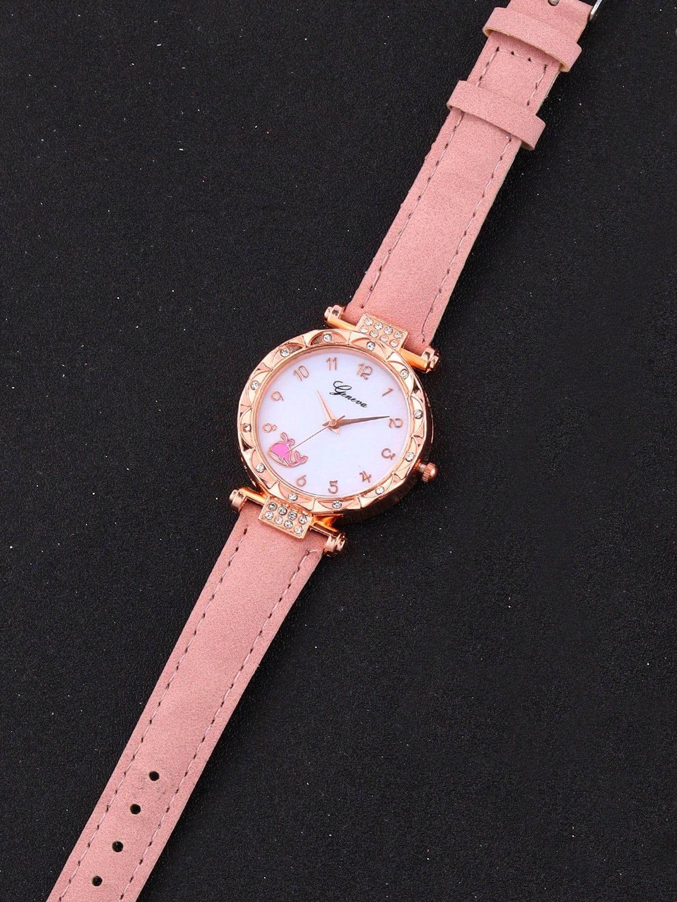 5pcs/Set Pink Whale Design Girls Quartz Watch, Butterfly Pendant Necklace, Bracelet And Earring Set, Best Gift Choice