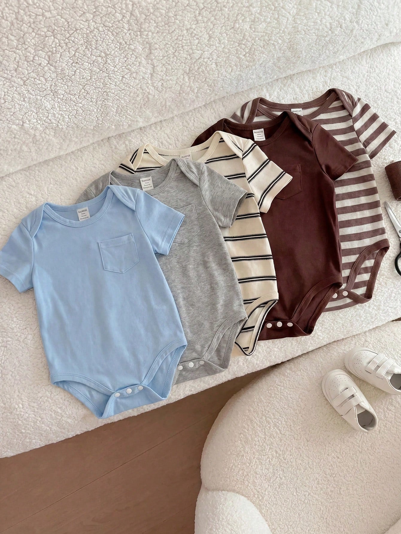 5pcs/Set Unisex Baby Boy Summer Cute Versatile Knitted Striped Tank Tops, Multi-Color Versatile Bodysuits, Neutral Color Baby Clothing, Suitable For Spring/Summer Daily Wear, Play, Party, Photography