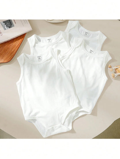 5pcs/Set Unisex Baby Boy Summer Cute Versatile Knitted Striped Tank Tops, Multi-Color Versatile Bodysuits, Neutral Color Baby Clothing, Suitable For Spring/Summer Daily Wear, Play, Party, Photography