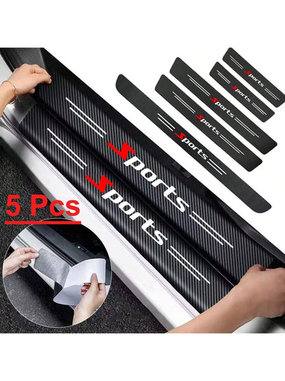 5pcs Universal Car Door Sill Protector Stickers, Carbon Fiber Texture, Self-Adhesive, Anti-Scratch, Matte Surface, Fit For All Sports Car Models