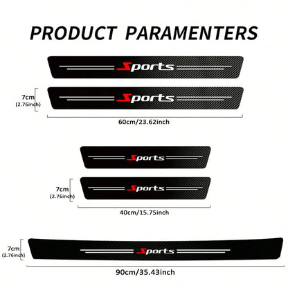 5pcs Universal Car Door Sill Protector Stickers, Carbon Fiber Texture, Self-Adhesive, Anti-Scratch, Matte Surface, Fit For All Sports Car Models