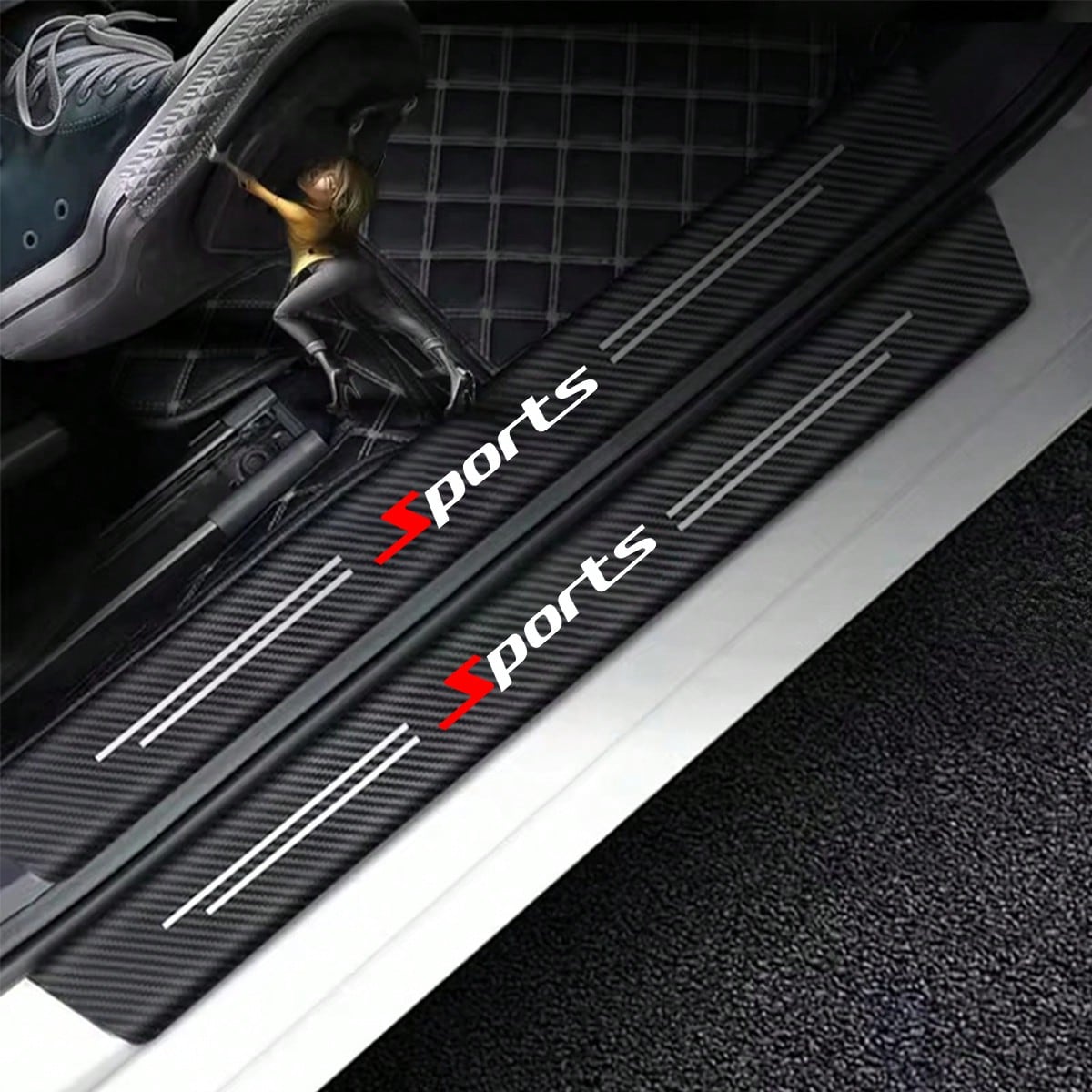 5pcs Universal Car Door Sill Protector Stickers, Carbon Fiber Texture, Self-Adhesive, Anti-Scratch, Matte Surface, Fit For All Sports Car Models