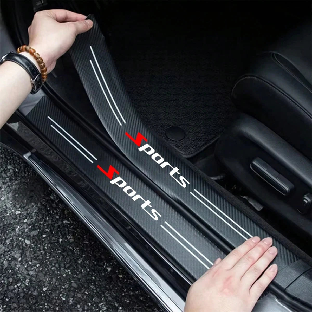 5pcs Universal Car Door Sill Protector Stickers, Carbon Fiber Texture, Self-Adhesive, Anti-Scratch, Matte Surface, Fit For All Sports Car Models