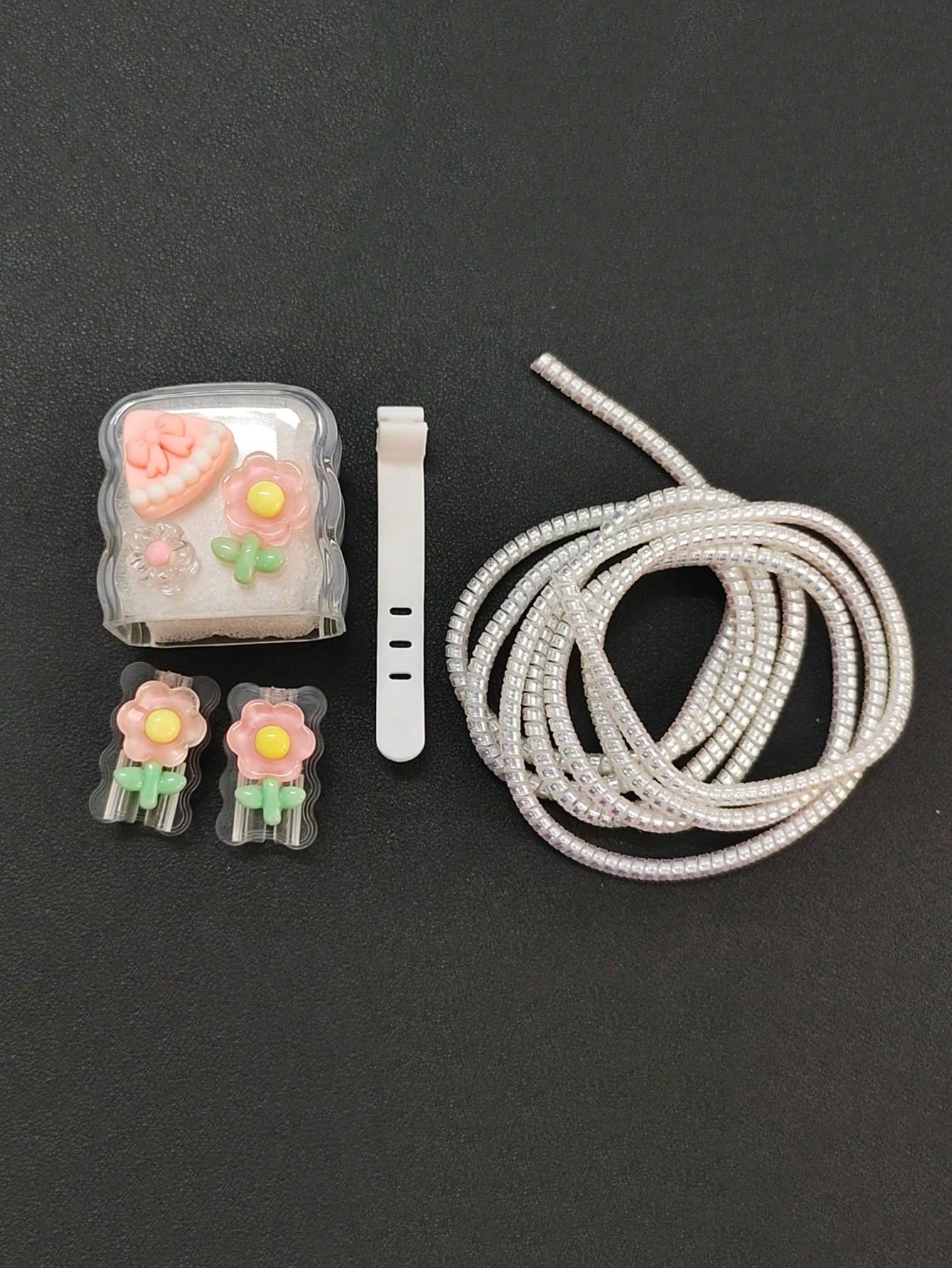 5pcs Wave Transparent Flower TPU Charging Adapter Protective Case, Compatible With Apple 18W/20W Fast Charger Cable Organizer