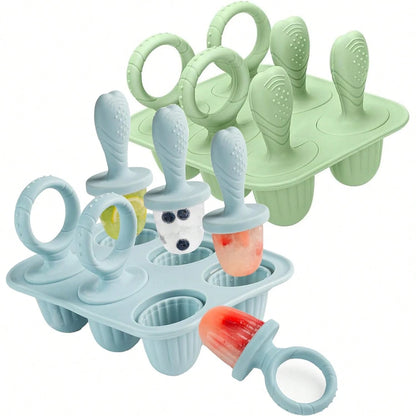 6-Cavity Silicone Baby Popsicle Mold, Ice Pop, Ice Cream Popsicle Mold, Frozen Snack Holder, Chew