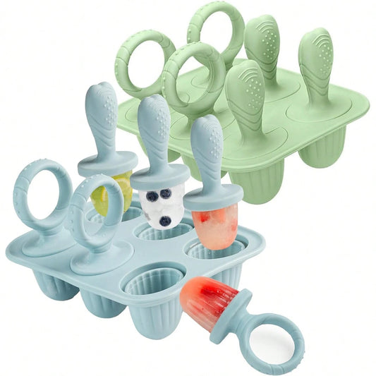 6-Cavity Silicone Baby Popsicle Mold, Ice Pop, Ice Cream Popsicle Mold, Frozen Snack Holder, Chew