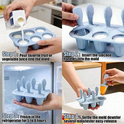 6-Cavity Silicone Baby Popsicle Mold, Ice Pop, Ice Cream Popsicle Mold, Frozen Snack Holder, Chew