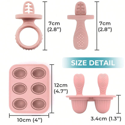 6-Cavity Silicone Baby Popsicle Mold, Ice Pop, Ice Cream Popsicle Mold, Frozen Snack Holder, Chew