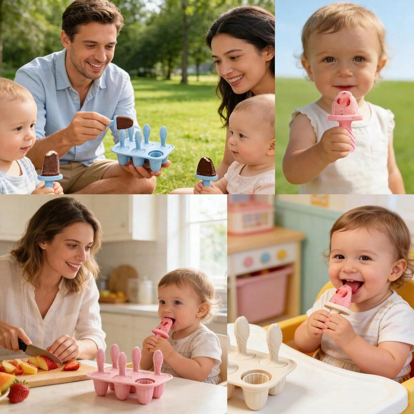 6-Cavity Silicone Baby Popsicle Mold, Ice Pop, Ice Cream Popsicle Mold, Frozen Snack Holder, Chew