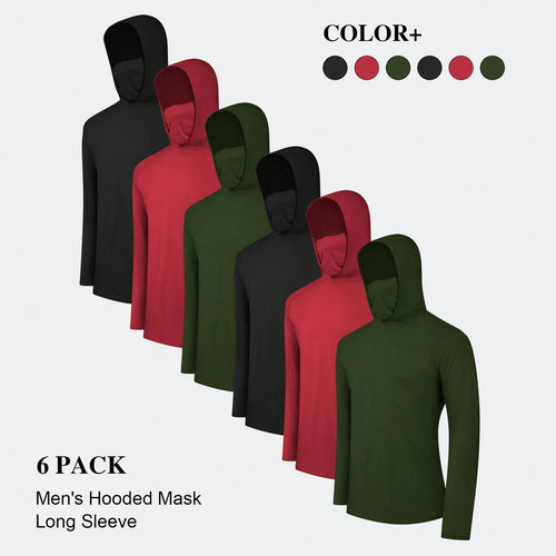 6 Packs Men's Quick Drying Athletic Hoodies With Mask Solid Color Sun Protection Fishing Shirts Hoodie Workwear For Outdoor Activities It's A Gift