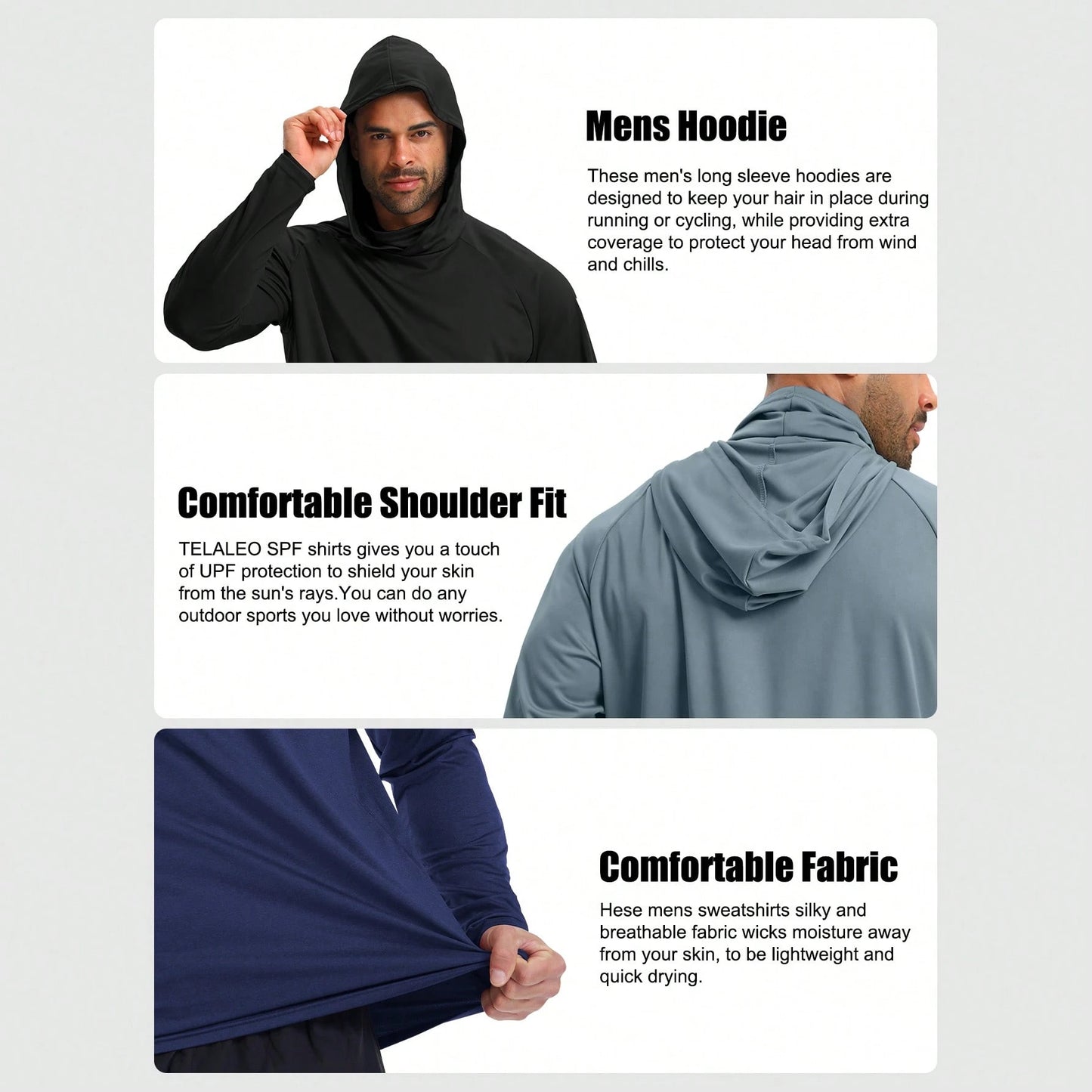 6 Packs Men's Quick Drying Athletic Hoodies With Mask Solid Color Sun Protection Fishing Shirts Hoodie Workwear For Outdoor Activities It's A Gift