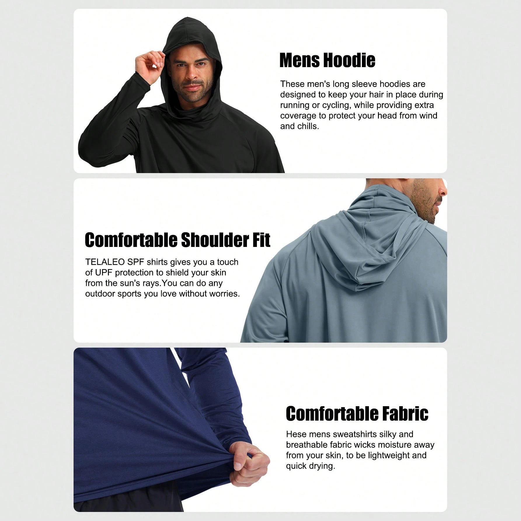 6 Packs Men's Quick Drying Athletic Hoodies With Mask Solid Color Sun Protection Fishing Shirts Hoodie Workwear For Outdoor Activities It's A Gift