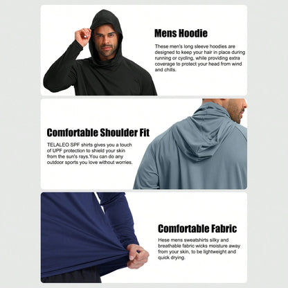 6 Packs Men's Quick Drying Athletic Hoodies With Mask Solid Color Sun Protection Fishing Shirts Hoodie Workwear For Outdoor Activities It's A Gift