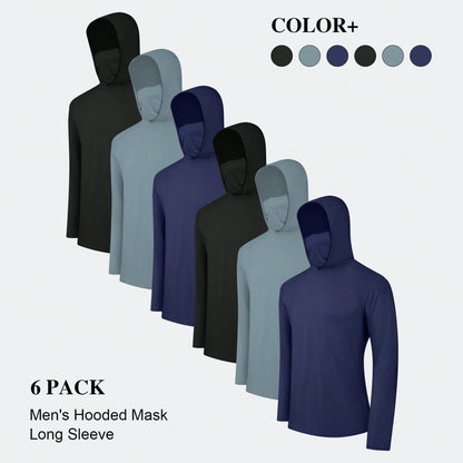 6 Packs Men's Quick Drying Athletic Hoodies With Mask Solid Color Sun Protection Fishing Shirts Hoodie Workwear For Outdoor Activities It's A Gift