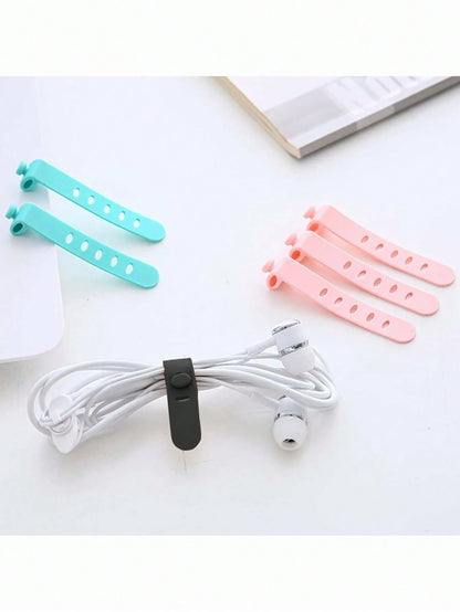 6 PCS/Set 5 Holes Silicone Strap Wire Organizer Anti-Lost Earphone Charging Cable Bundle Strap Storage Buckle Data Cable Winding Cable Cable Organizer