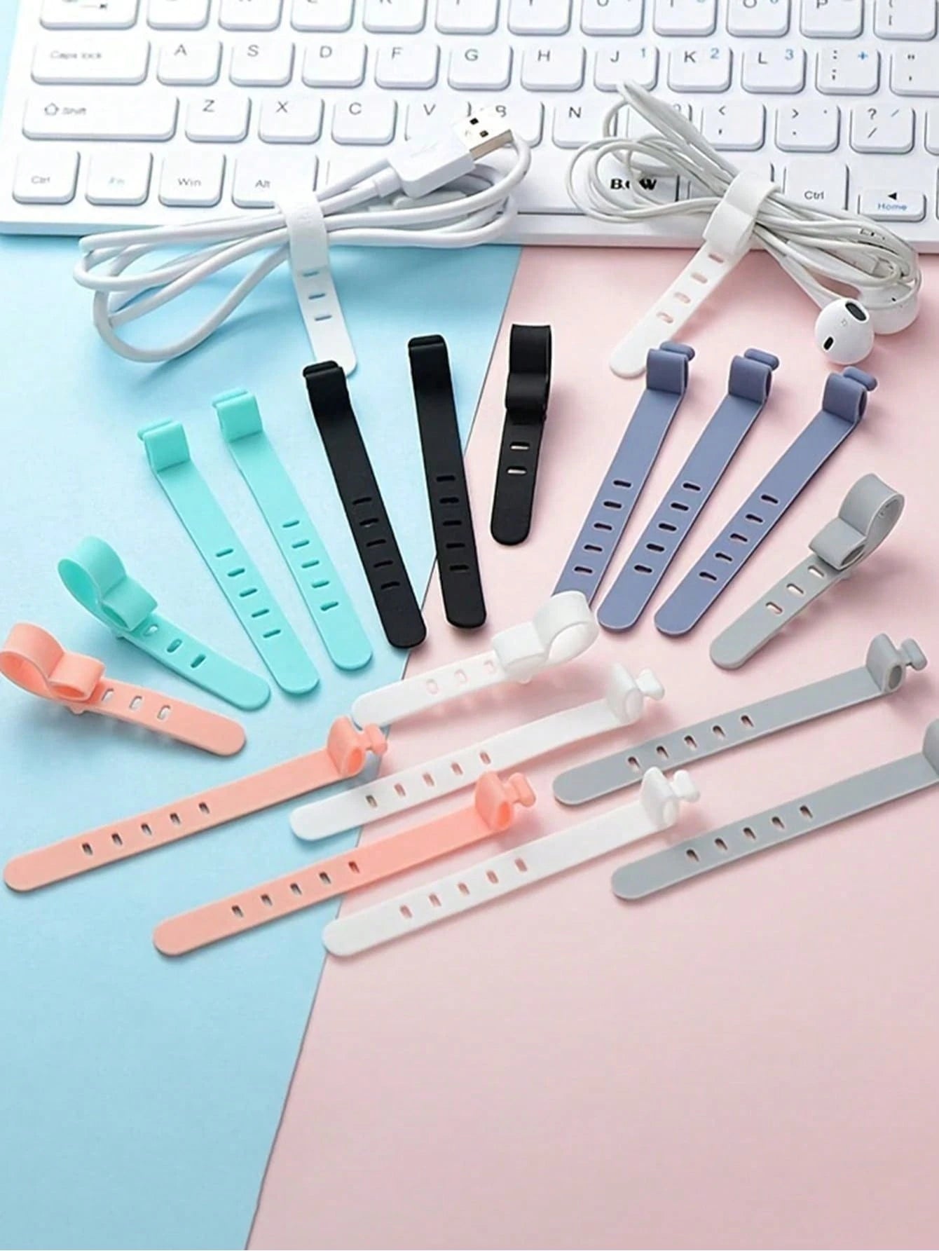 6 PCS/Set 5 Holes Silicone Strap Wire Organizer Anti-Lost Earphone Charging Cable Bundle Strap Storage Buckle Data Cable Winding Cable Cable Organizer