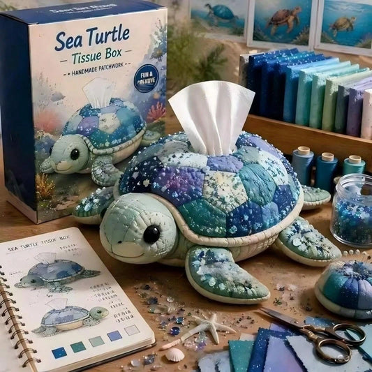 6-Piece DIY Patchwork Turtle Tissue Box Kit, Handmade Animal-Shaped Tissue Box DIY Material Set (No Color Box)