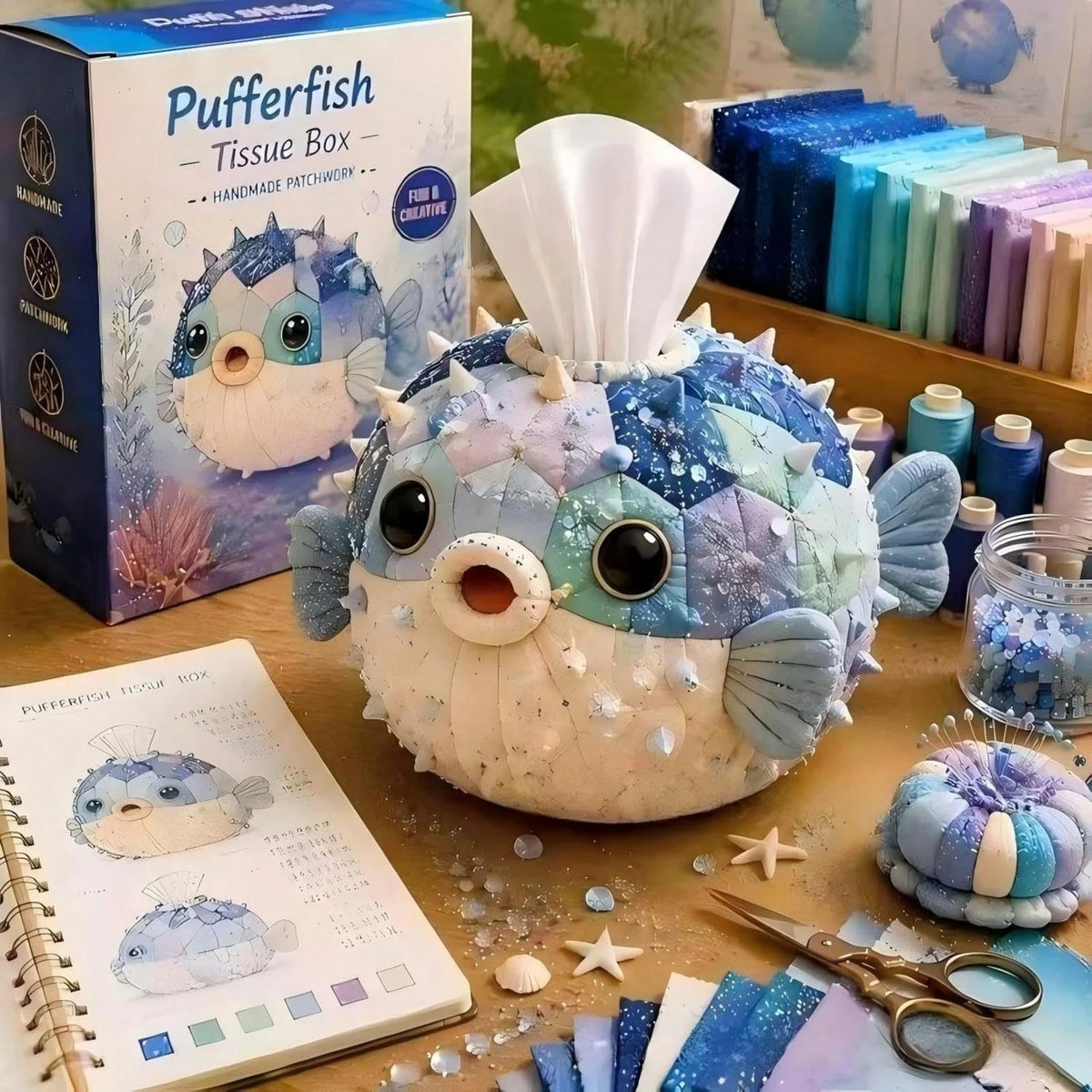 6-Piece DIY Patchwork Turtle Tissue Box Kit, Handmade Animal-Shaped Tissue Box DIY Material Set (No Color Box)