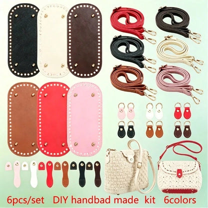 6-Piece Set Of Replaceable Shoulder Strap Buckles, Bag Bottom Crochet Linings With Woven Handles, And PU Leather Bag Bottom Oval Knitted Crochet Shaping Pads. Suitable For Shoulder Bags And Handbags.